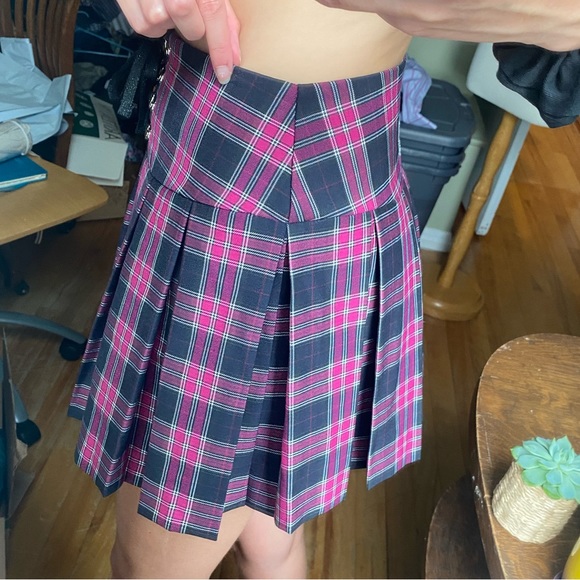 Curetty Pink Plaid Lace Up Dark Academia Skirt - Picture 3 of 8